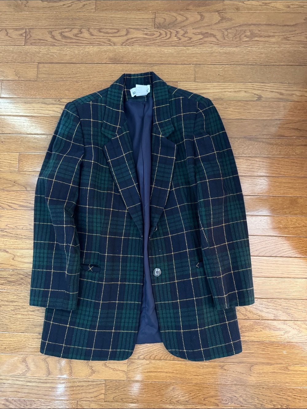 White Stag Navy and Green Plaid Blazer with Gold Windowpane